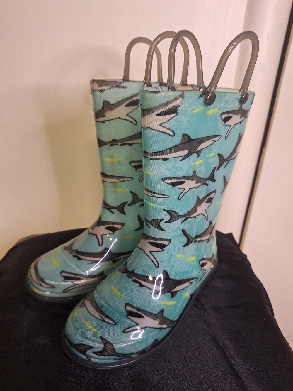 Western Chief Teal Shark Print Kids Rain Boots Size 11
